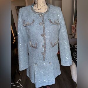Self portrait sequined tweed  jacket set of 2 skirt